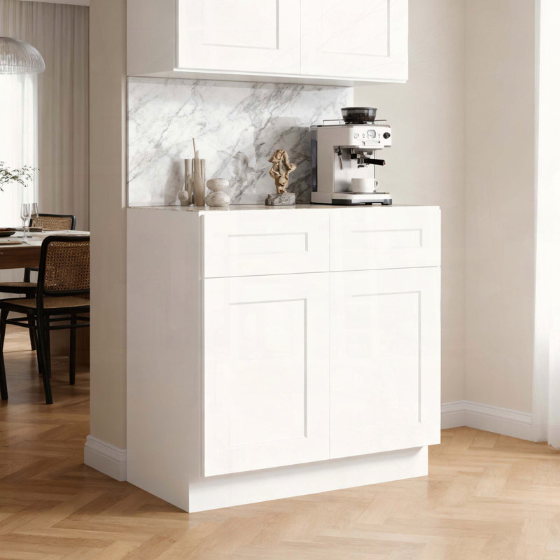 Armoire blanche Shaker avec tiroir à fermeture en douceur et portes doubles