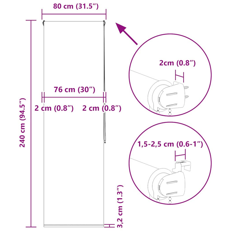 Room Darkening Roller Blind, 80cmW x 240cmL