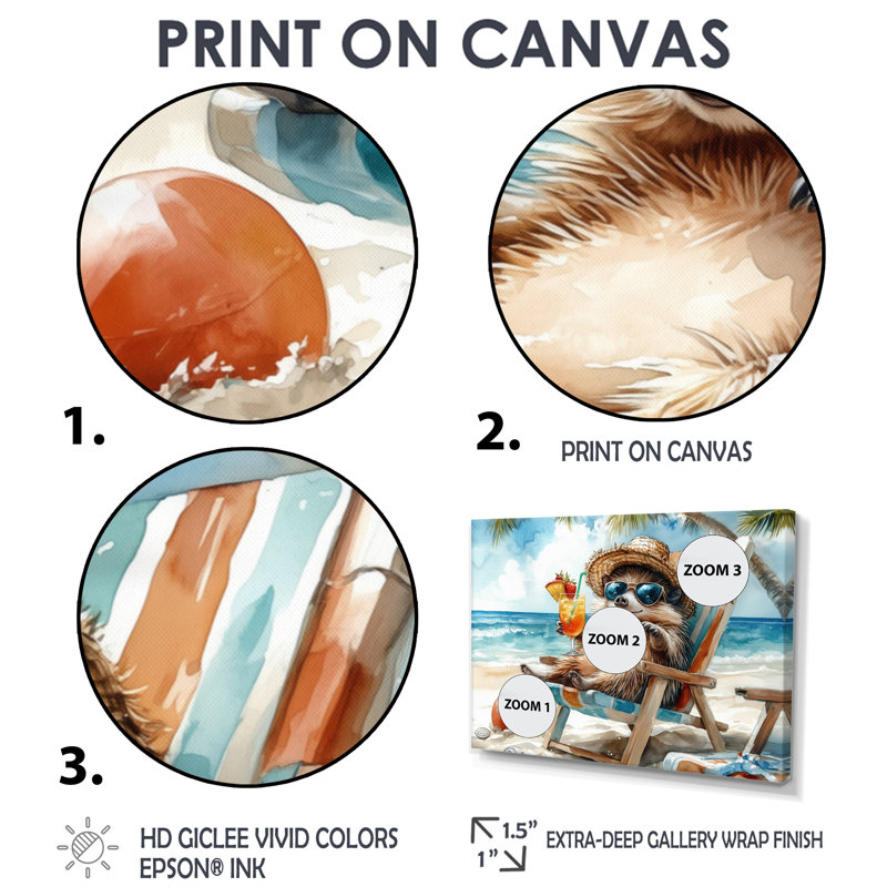 Hérisson sur la plage - Art mural animaux côtiers, Toile encadrée flottée blanche, H 28 po x l 60 po x P 1,5 po