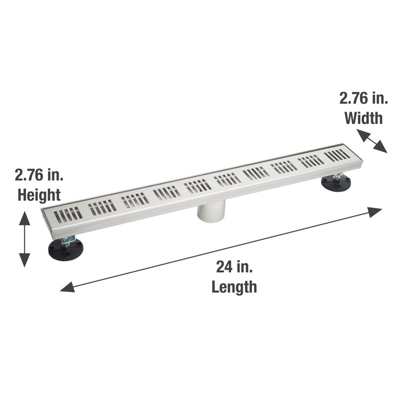Drain de douche linéaire 24 "avec grille de lanterneaux, Nickel brossé