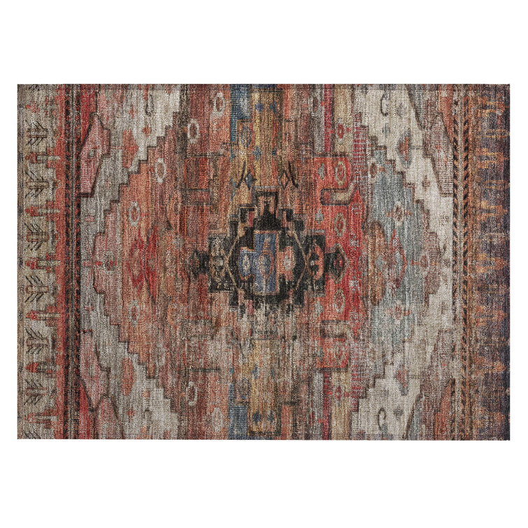 Machine Washable Indoor/Outdoor Xhevrie Paprika Rug