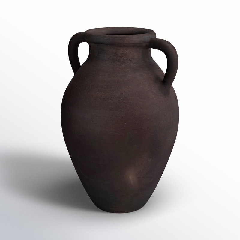 Sagebrook Home Andorra Elegant Terracotta Handled Vase - Enhance Your Space, 13" H x 10" W x 9" D, Black