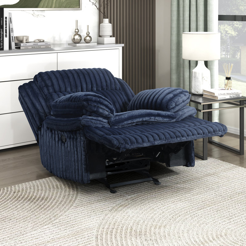 Fauteuil inclinable oscillant en velours côtelé l 46 po, Bleu