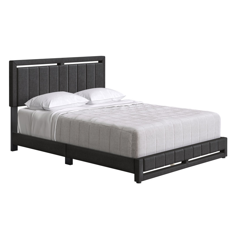 Base de lit tapissier Senata Linen, Gris anthracite, Grand