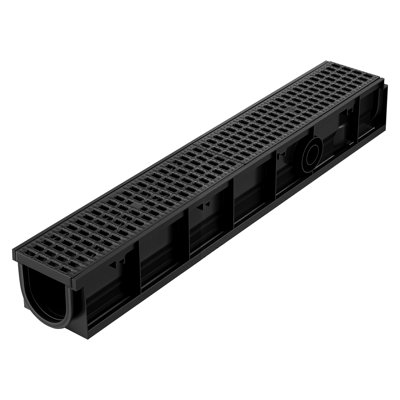 Trench Drain, 40.2 x 6.6 x 5.5 in, Linear Drainage Channel, HDPE Channel Drain with Grates & End Caps, Premium Outdoor Drainage System for Driveway, Patio, Pool, Garden, Yard, Black