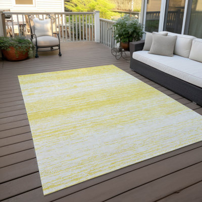 Tapis intérieur / extérieur en polyester tissé à la machine à motif abstrait mâle jaune Malék