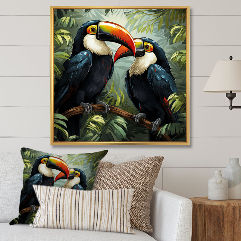 Toucans verts verts - art mural oiseau, Or, H 30 po x l 30 po