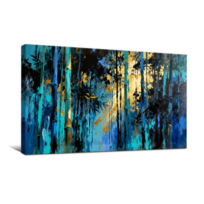 Nautique et plage, bleu, noir, or, bambou abstrait, motif de forêt