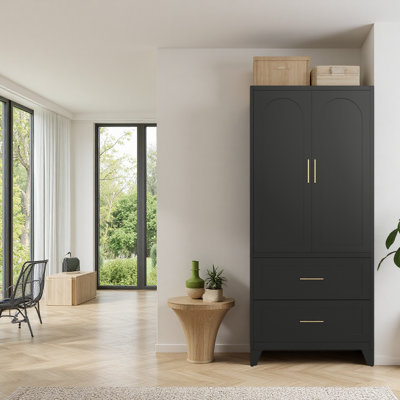 Armoire-penderie de 71 po de hauteur avec 2 tiroirs et tringle, 2 garde-robes avec tablette pour chambre à coucher, bureau, salle de lavage, vestibule, vestibule, maison d'amis