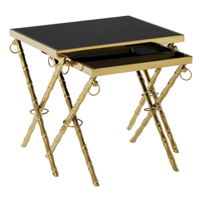 Smythe Glass Top Cross Legs Nesting Tables