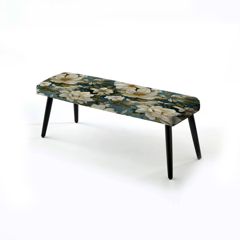 Banc rembourré noir, Blanc, blanc, élégance, motif botanique I