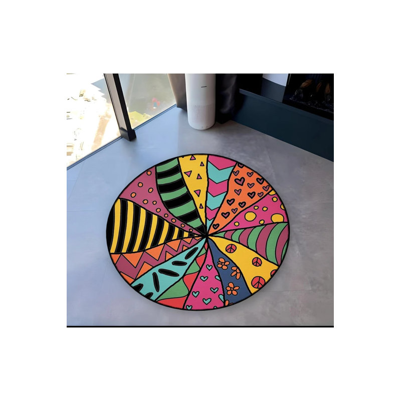 Multicolored Shapes Woven Base Decorative Carpet, Round 5'