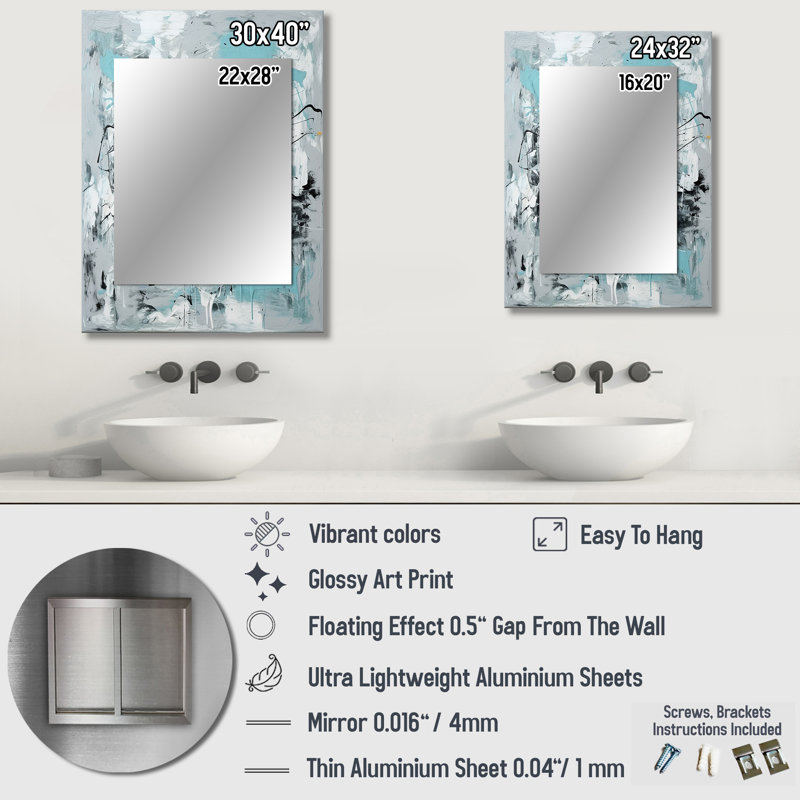 Serene Subtility In Abstract Light Blue III - peinture abstraite miroir, miroir mural décoratif bleu, impression d'art en métal