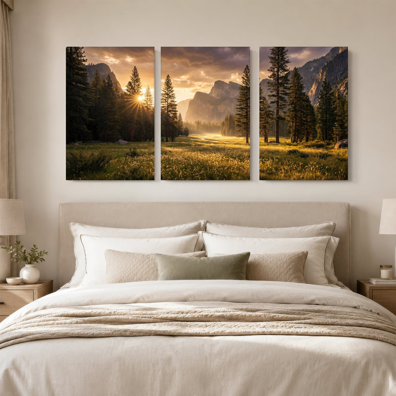 «Sunrise Over Mountain Valley», ensemble de 3 toiles sur toile, 36"H x 24"W x 3pcs