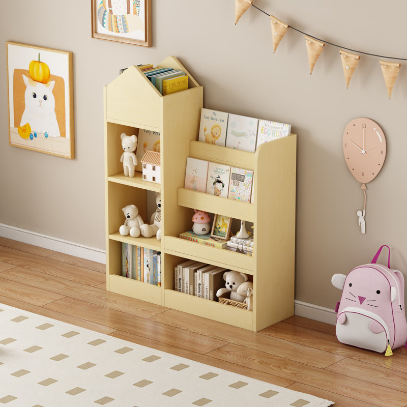Bibliothèque en bois avec bibliothèque de rangement pour jouets et bibliothèque, Naturel