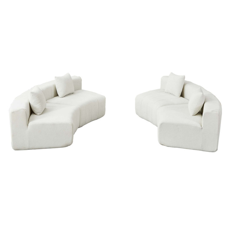 Chenille curved sectional sofa with 4 pillows,Curved Symmetrical Modular Semi Circular Sofa Sectional, Chenille - Beige