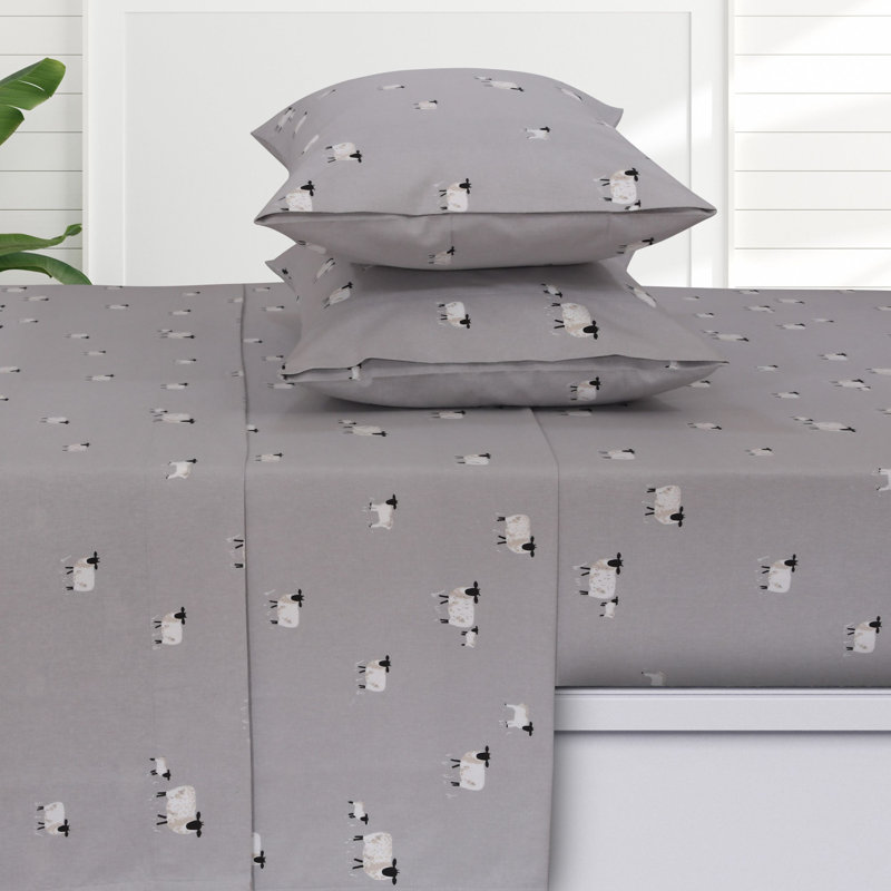 100% Cotton Turkish Flannel Extra Deep Pocket Sheet Set, Full Sheet Set + Fitted Sheet + 2 Pillowcases, Gray/White