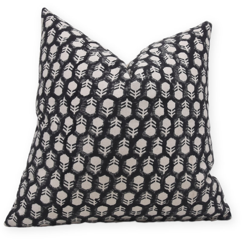Fbdivine Handcrafted Block Print Cushion Cover Modern Floral Cotton Decorative Pillow- Tulsi Buti, 24"H x 24"W