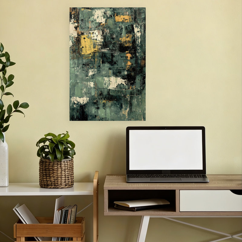 Art mural moderne abstrait vert abstrait, 18" H x 12" W