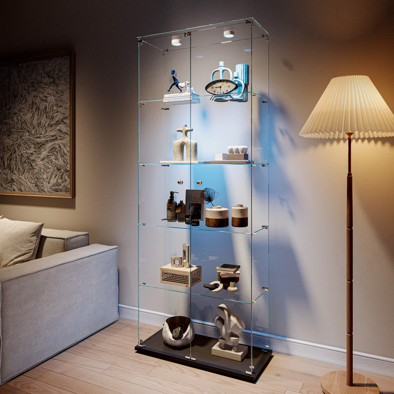 Glass 78.5 cm W Display Cabinet, Black