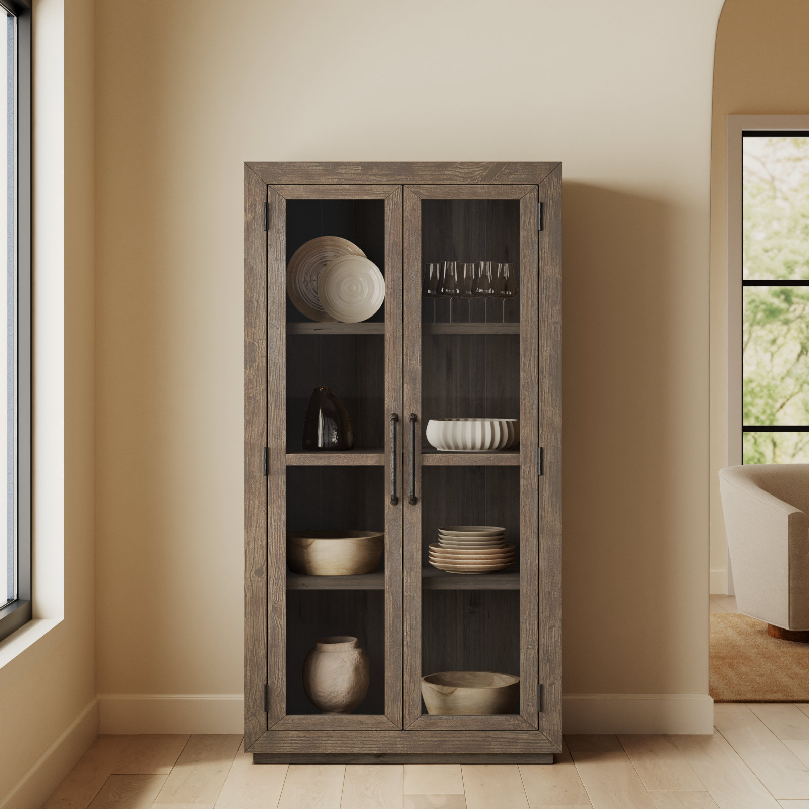Kinston Dining Cabinet, Distressed Brown
