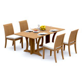 4 Seats 5 Pcs Grade-A Teak Wood Dining Set: Warwick Console Folding Rectangle Table And 4 Lagos Armless Chairs #11LG1500