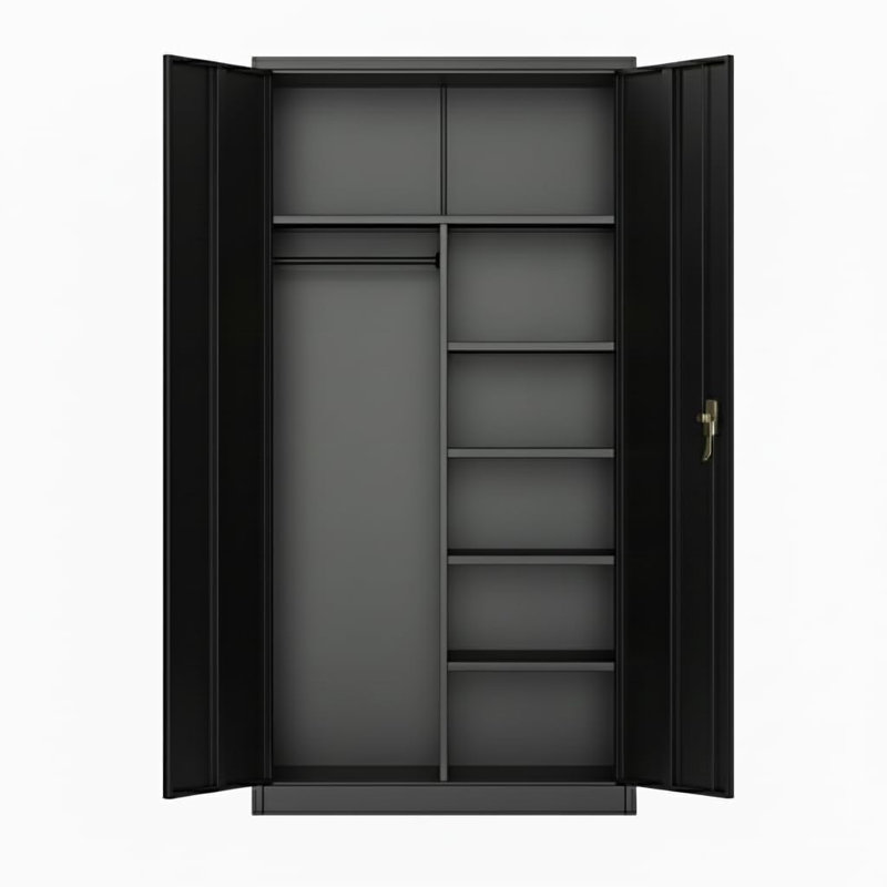 Tall Steel Storage Cabinet with Locking Doors, Adjustable Shelves and Hanging Rod, Freestanding Closet for Garage Office Home Gym