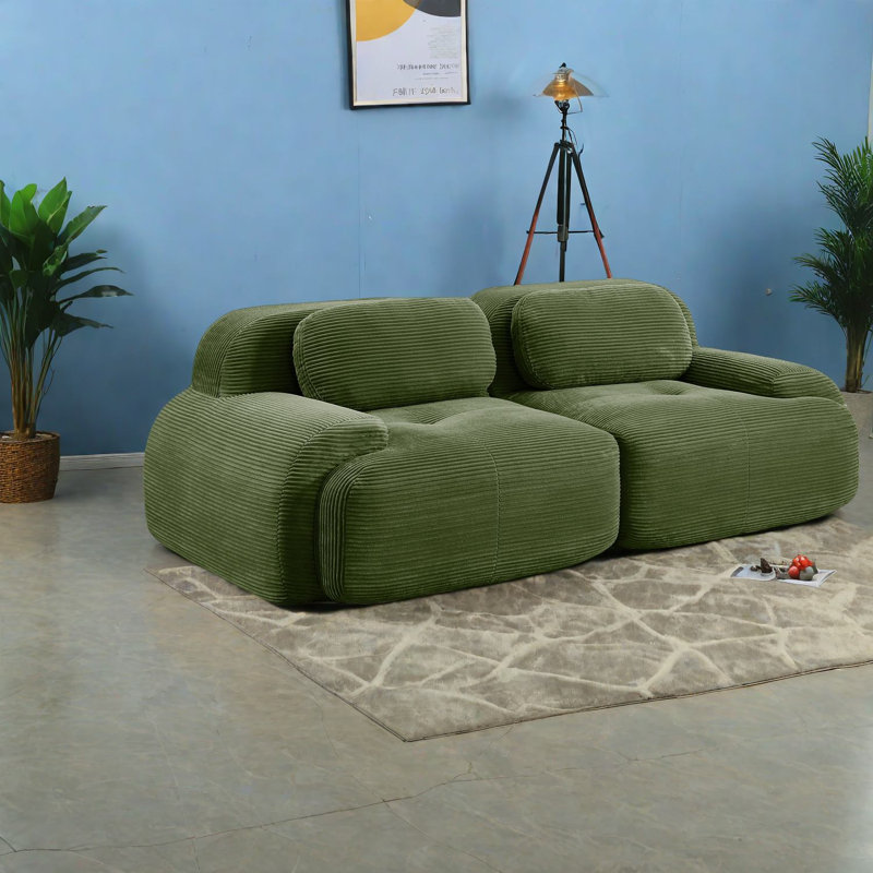 Canapé confortable confortable en velours côtelé, vert olive, parfait pour les espaces de vie modernes