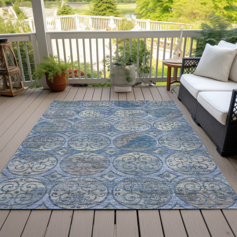 Neysa Washable Geometric Indoor / Outdoor Rug, Rectangle 9' x 12'
