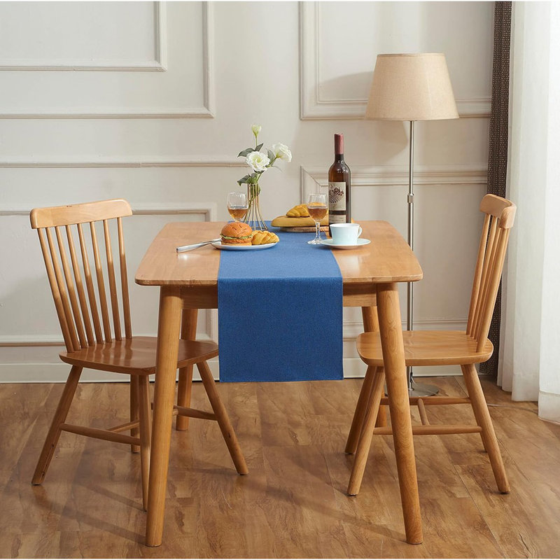 Chemin de table vintage en lin et coton bleu - Bleu