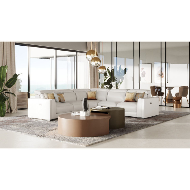 Lyon - White Leather Sectional Sofa With 3 Recliners