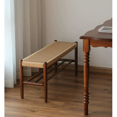 Scandinavian Minimalist Solid Wood Rope-Woven Shoe Bench