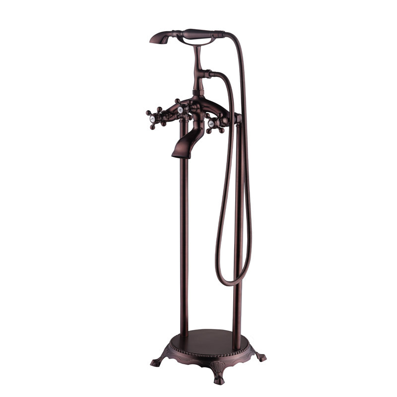 39-3/4 In. Double-Handle Freestanding Floor Mounted Bathtub Filler Faucets With Hand Held Shower Head In, Oil Rubbed Bronze