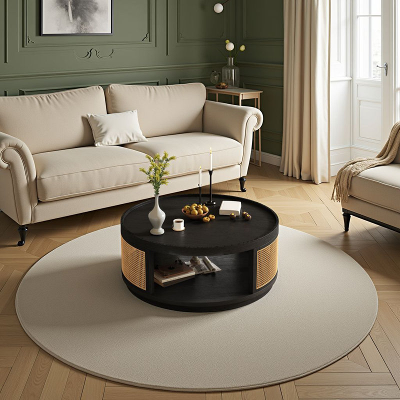 Table basse 37 po Mid-Century, Noir/naturel