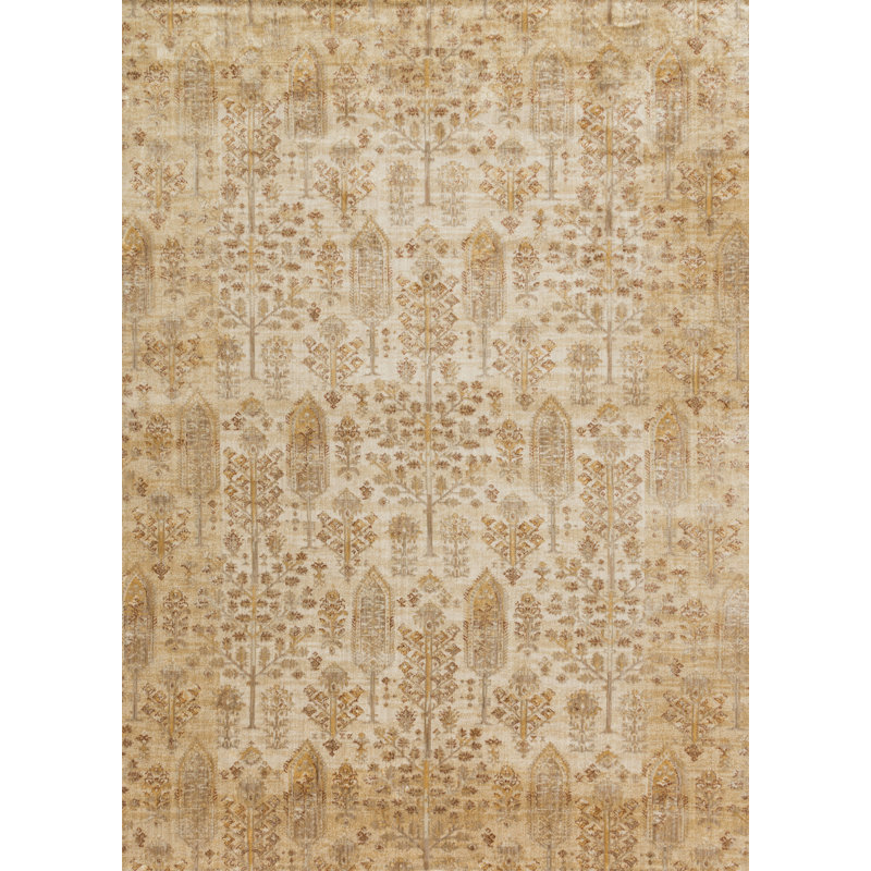 Tapis oriental ivoire / doré Goggin, Rectangle 9 pi 6 po x 13 pi