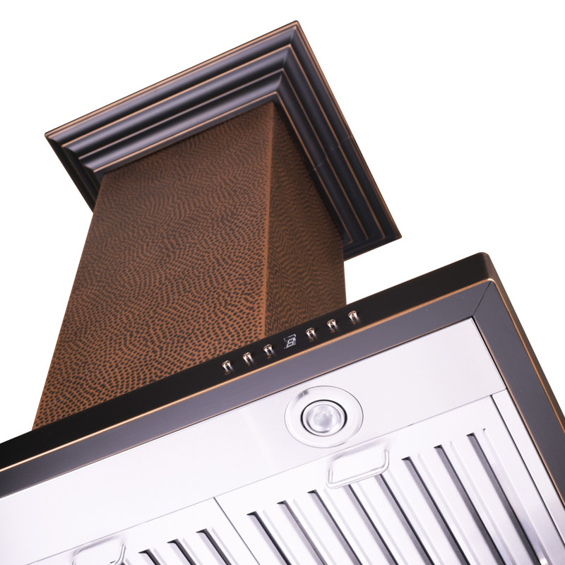 30" 400 CFM Ducted Island Range Hood, Hand-Hammered Copper, 36"