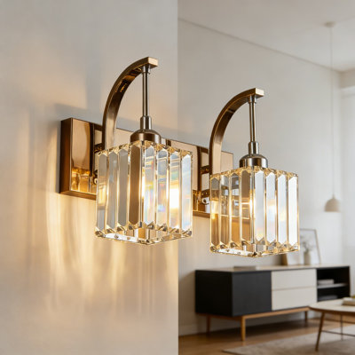 Luminaire de meuble-lavabo moderne, applique murale 2 lumières avec abat-jour en cristal K9 et finition chromée pour un éclairage au-dessus d'un miroir, installation facile