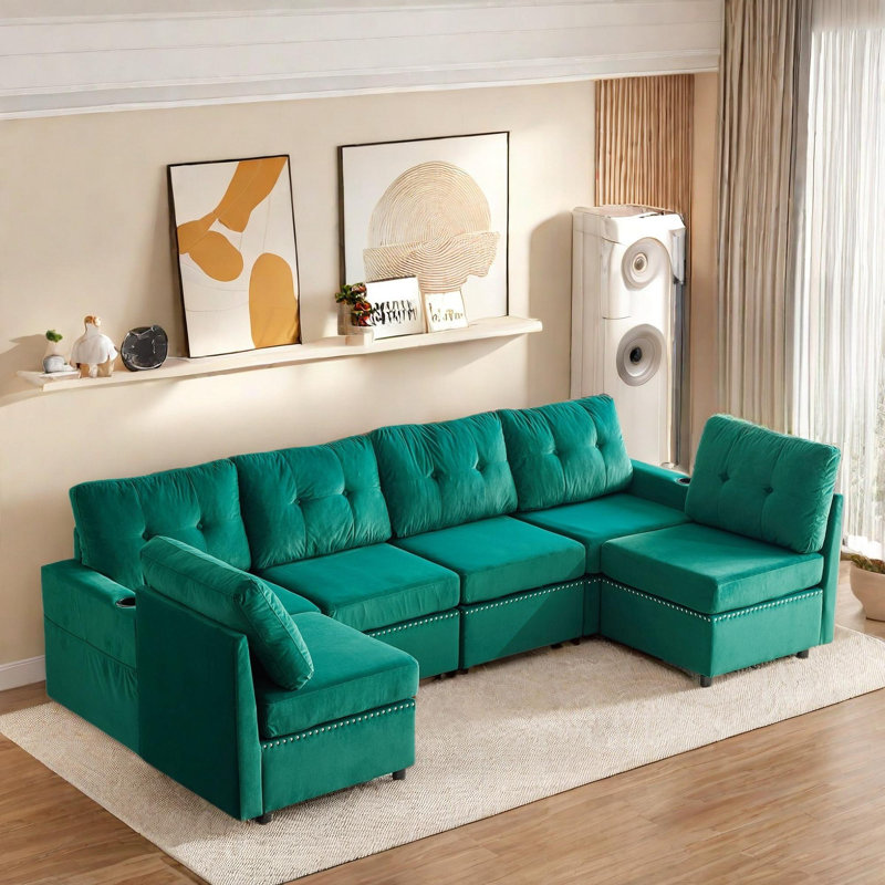 Canapé modulaire avec rangement, Velours vert