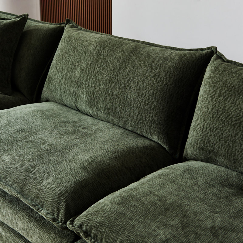 Modular L-Shaped Sectional Sofa, Green Chenille