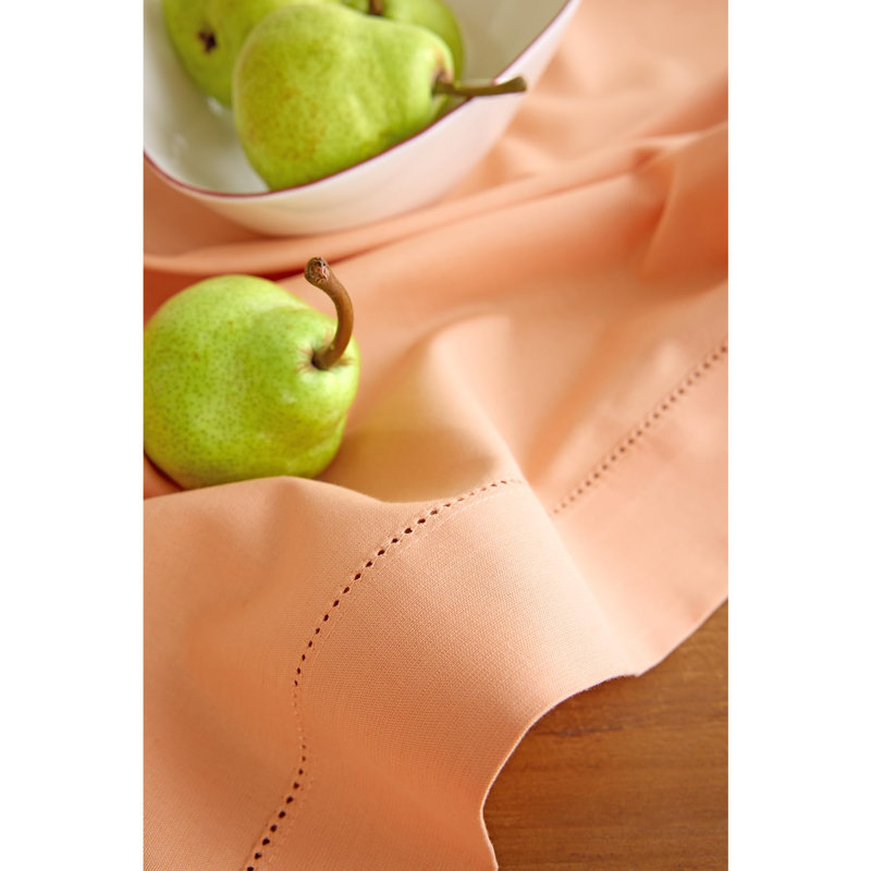 Cotton Linen Hemstitch Tablecloth, 84" x 60", Peach Bloom