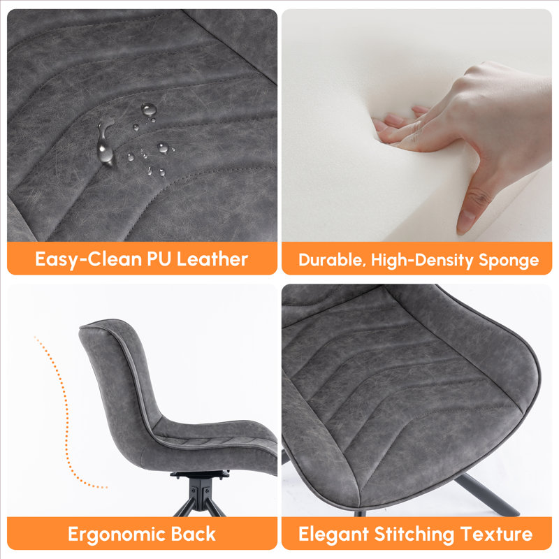 Tufted Swivel Leather Upholstered Dining Chairs Modern Wingback Side Chairs with Metal Legs, Dark Gray