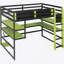 Full Size Wood Loft Bed With Desk,Side Storage Rack,Multi-Storage Shelves And RGB Light,Red-71119377-71119378