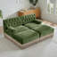 Canapé Chesterfield - velours, jupe à pampille, 2 repose-pieds, accoudoirs courbés - vert