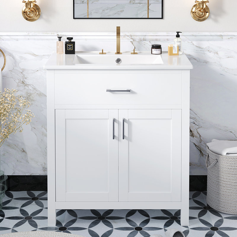 30'' Single Bathroom Vanity with Top, White