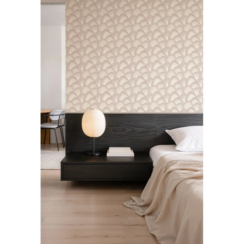Wave Scales - Wallpaper, Blush, Faux Grasscloth, Non-Pasted