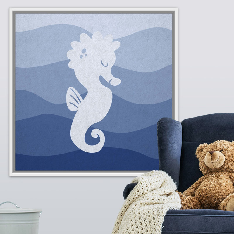 « hippocampe subaquatique de la chambre d’enfant », impression, Cadre pour toile flottant blanc, H 36 po x l 36 po x P 1,75po