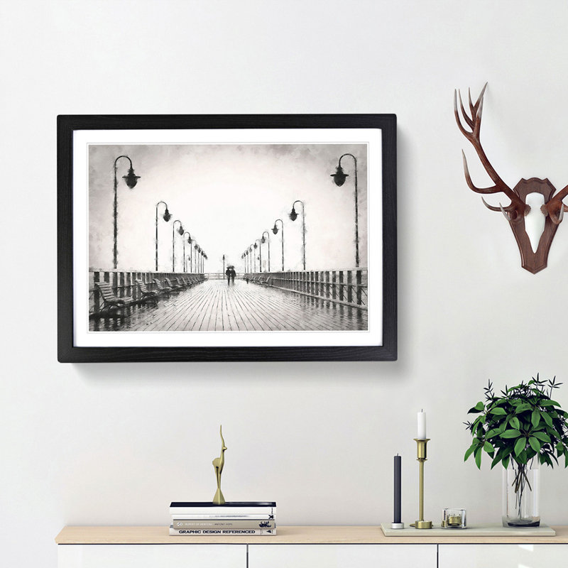 Couple upon the Pier - Picture Frame Graphic Art Print, 62cm H x 87cm W x 2cm D, Black Framed