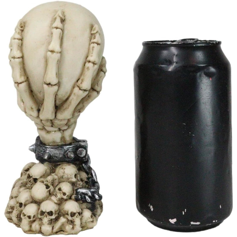 Shackled Skeleton Hand Holding Skull With LED Eyes With Morphing Skulls Figurine