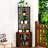 65" Corner Cabinet With Shelves, 6 Tier Display Shelf & Charging Station, Freestanding For Kitchen, Balcony Rustic Brown Doors, Storage Shelves Build, Bedroom, Living Room