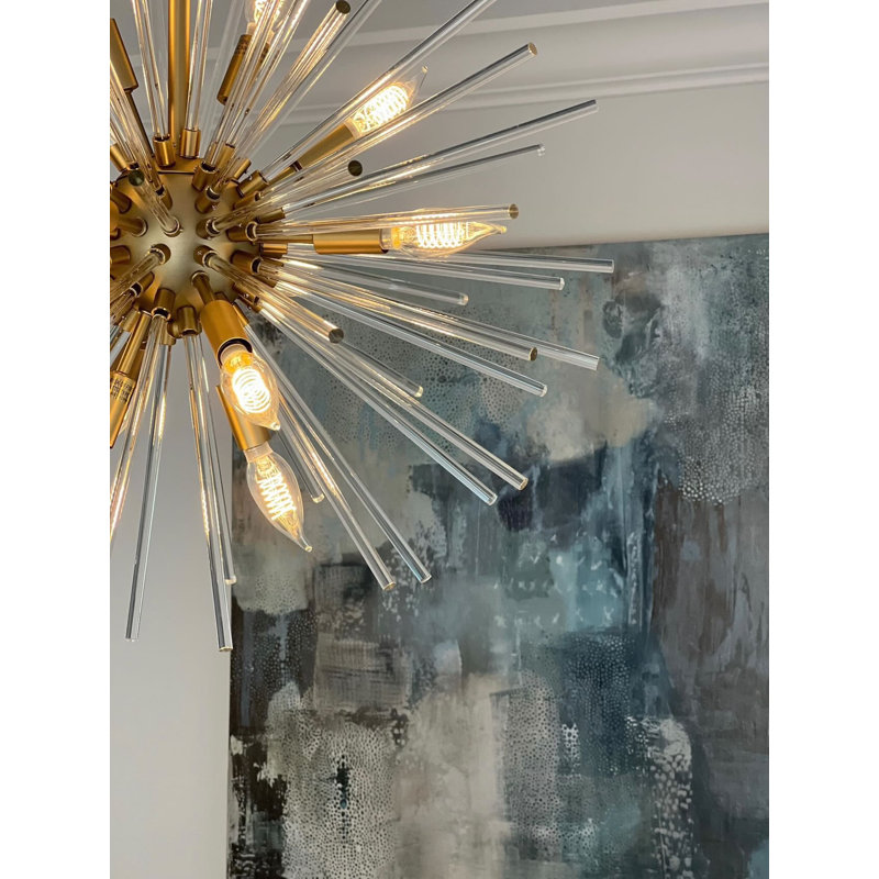 Lustre sphérique Spoutnik 12 lumières Merrick, 25" H x 23" W x 23" W, Laiton satiné